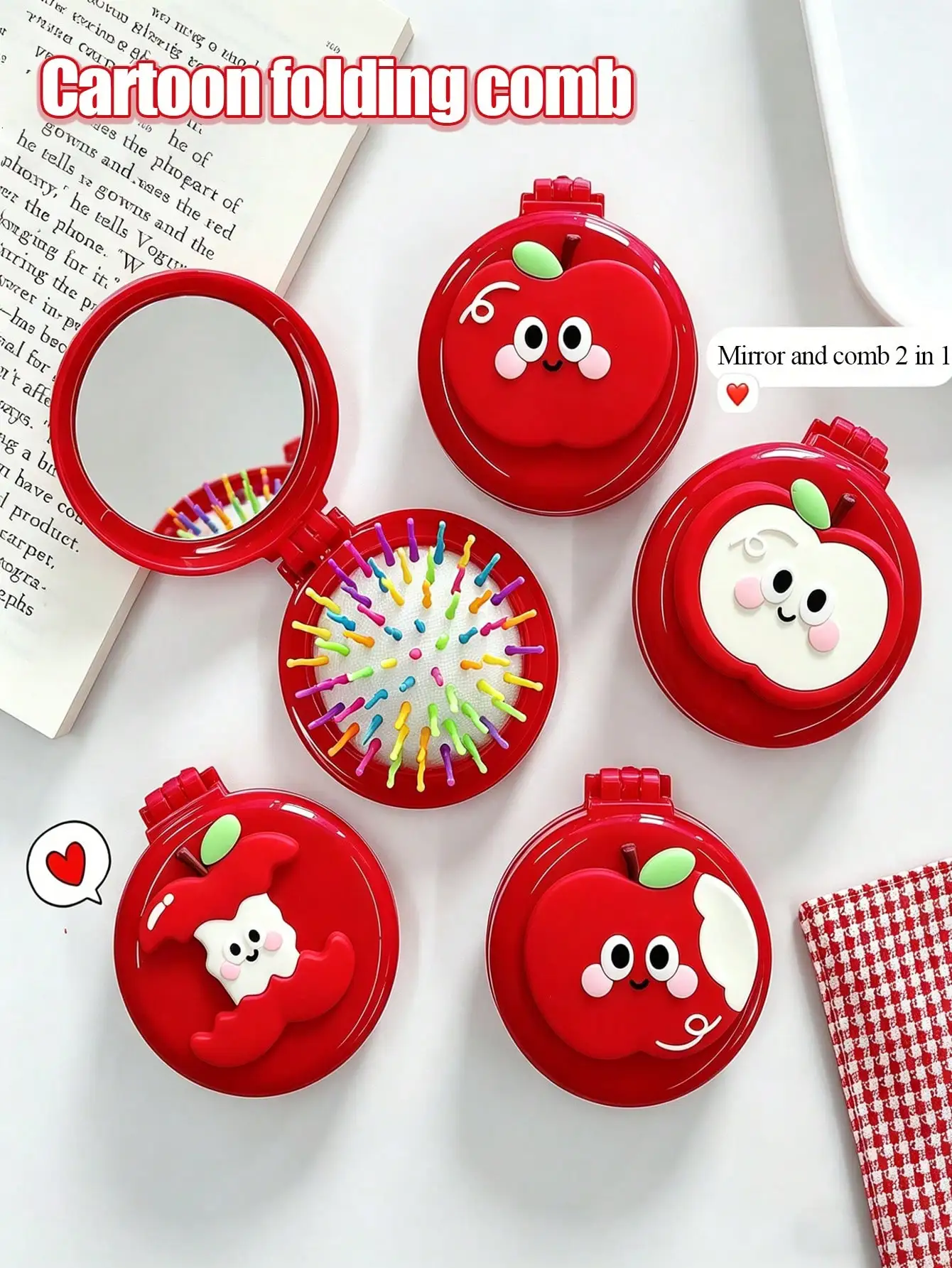 1pc Cute Cartoon Red Apple 2-In-1 Air Cushion Comb & Mirror, Mini Foldable Massage Comb Portable Air Cushion Brush
1pc Cute Cartoon Red Apple 2-In-1 Air Cushion Comb & Mirror, Mini Foldable Massage Comb Portable Air Cushion Brush