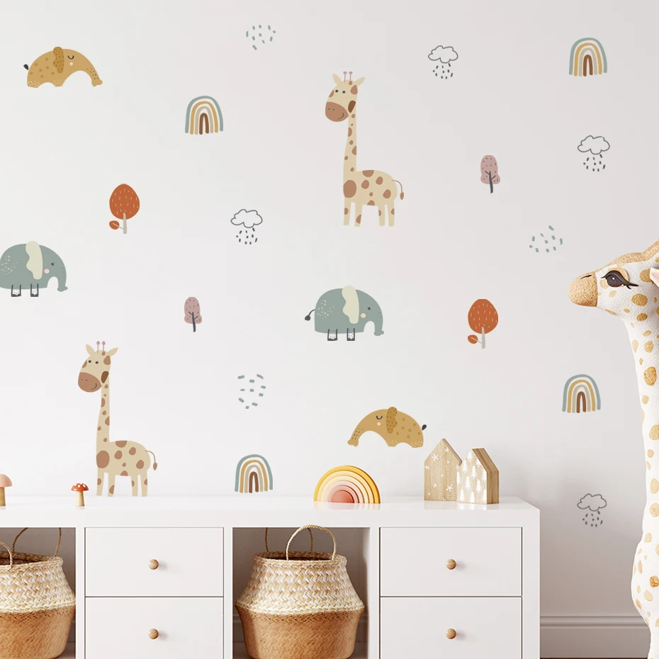 Cartoon Giraffe Elephant Animal Wall Sticker Rainbow Tree Wall Decals Children Nursery Removable Vinyl Baby Kids Room Decoration
Cartoon Giraffe Elephant Animal Wall Sticker Rainbow Tree Wall Decals Children Nursery Removable Vinyl Baby Kids Room Decoration