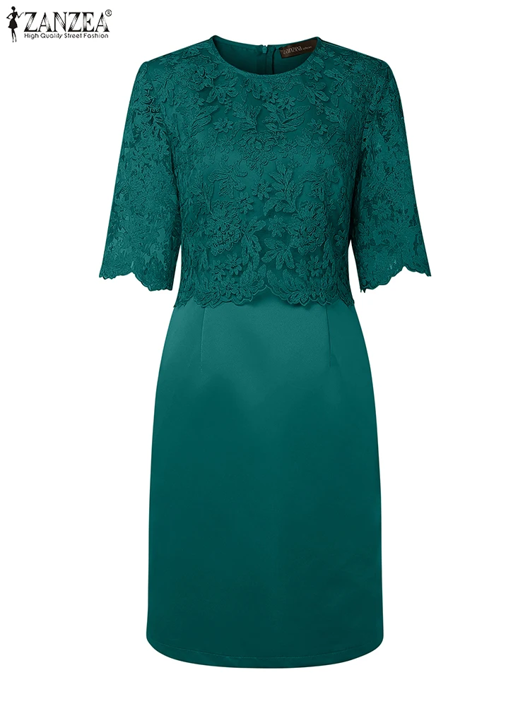 ZANZEA Women O-Neck Dresses Fashion Elegant Half Sleeve Satin Knee-Length Vestidos Fitted Waist Lace Patchwork Robes Femme
ZANZEA Women O-Neck Dresses Fashion Elegant Half Sleeve Satin Knee-Length Vestidos Fitted Waist Lace Patchwork Robes Femme