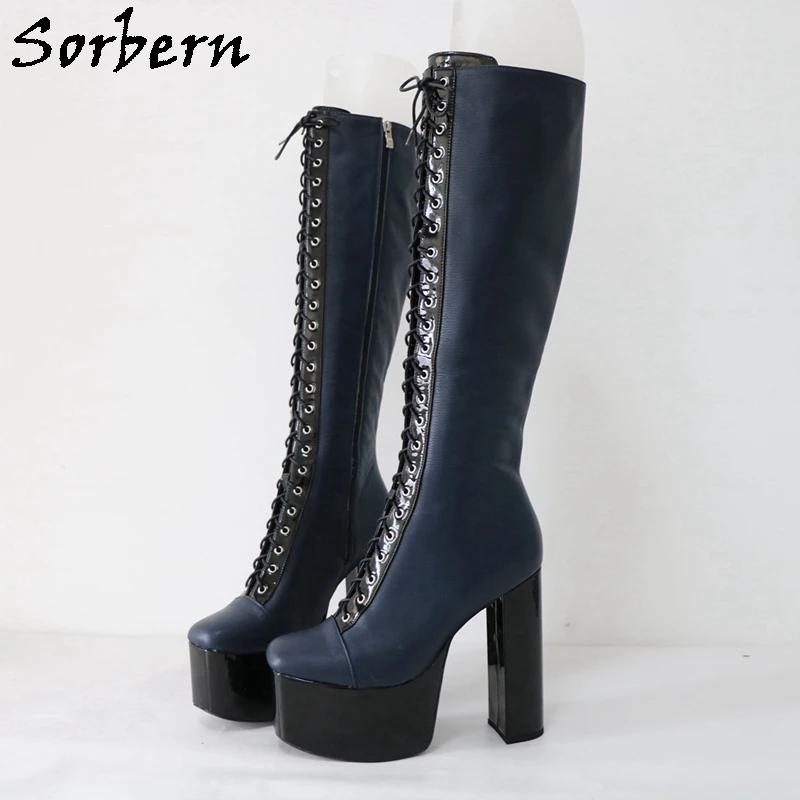 Sorbern Knee High Navy Blue Boots For Women Square High Heel Square Toes Platform Shoes Lace Up Zipper Up Unisex Style Custom
Sorbern Knee High Navy Blue Boots For Women Square High Heel Square Toes Platform Shoes Lace Up Zipper Up Unisex Style Custom
