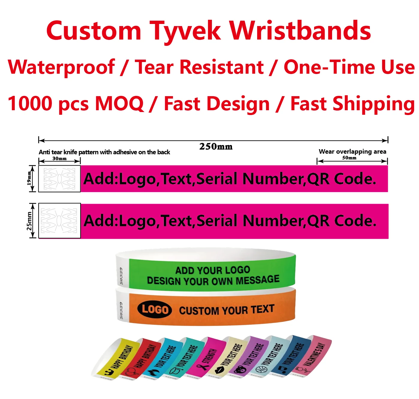 1000Pcs Waterproof Custom Tyvek Wristbands Disposable Personalized Paper Bracelet for Event Party Concert Club Identification
1000Pcs Waterproof Custom Tyvek Wristbands Disposable Personalized Paper Bracelet for Event Party Concert Club Identification