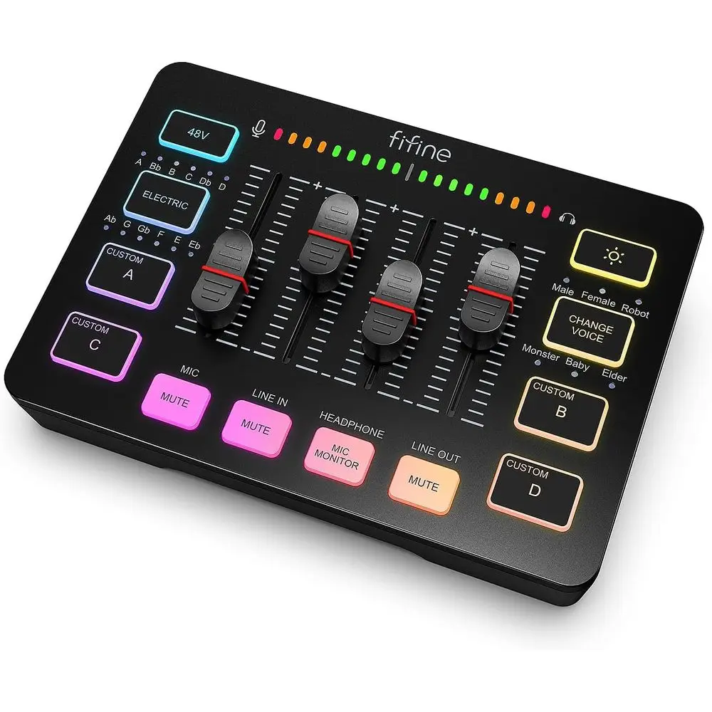 Gaming Audio Mixer, Streaming RGB PC Mixer with XLR Micrope Interace, Individual Control, Volume ader, Mute Button, 48V Phantom
Gaming Audio Mixer, Streaming RGB PC Mixer with XLR Micrope Interace, Individual Control, Volume ader, Mute Button, 48V Phantom