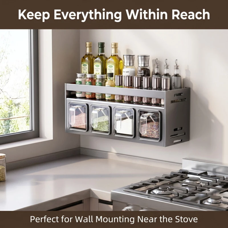 Multi Purpose 2 Tier 4 Grid Gray Stainless Steel Wall Mounted Spice Rack For Home Kitchen Jar Storage Organizer Daily Use
Multi Purpose 2 Tier 4 Grid Gray Stainless Steel Wall Mounted Spice Rack For Home Kitchen Jar Storage Organizer Daily Use