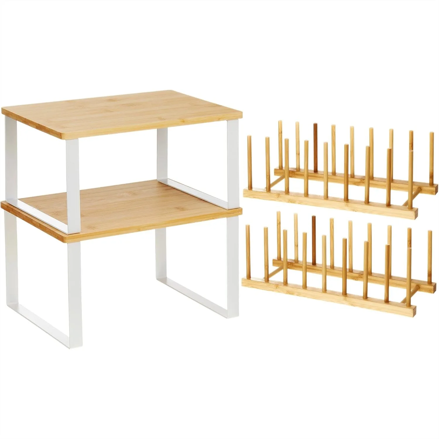 Bamboo Kitchen Organizer Set of 4 - Counter Shelf & Dish Drying Rack for Pots, Lids, Bowls, Cups, Spice Jars - Stackable Cabinet
Bamboo Kitchen Organizer Set of 4 - Counter Shelf & Dish Drying Rack for Pots, Lids, Bowls, Cups, Spice Jars - Stackable Cabinet