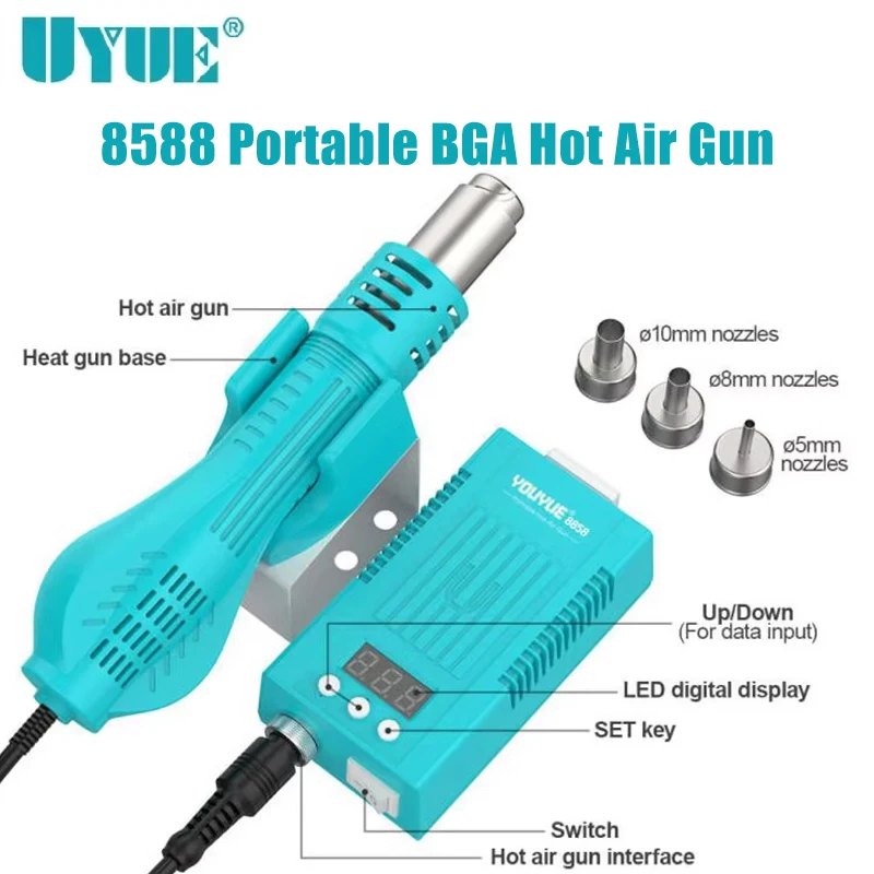 Портативная база для распайки горячего воздуха UYUE 8588 BGA, подходящая для ремонта поверхностного монтажа
Портативная база для распайки горячего воздуха UYUE 8588 BGA, подходящая для ремонта поверхностного монтажа