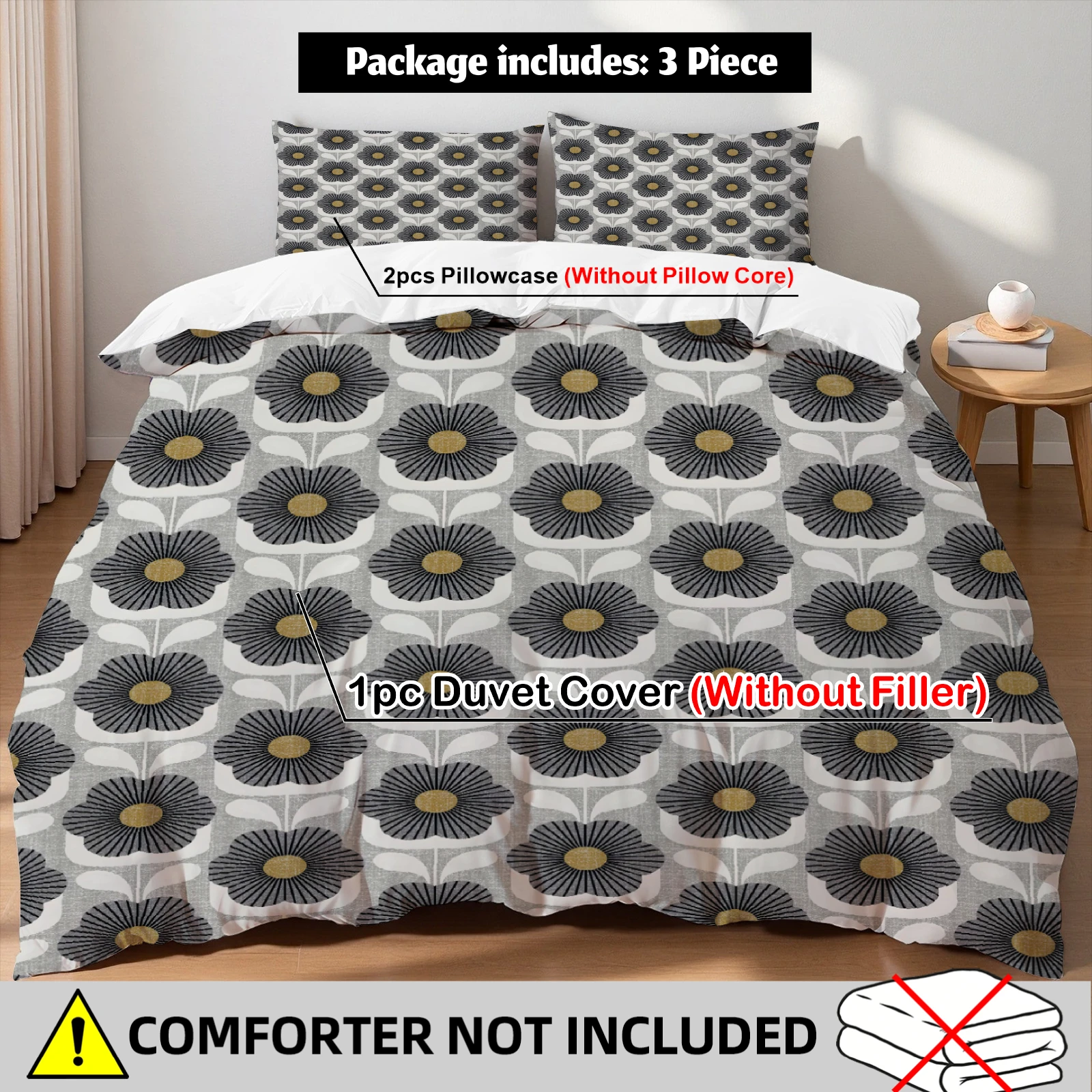 Retro Floral Duvet Cover Set Grey Gold Bedding Set With 2 Pillowcases For Mid Century Bedroom Decor Single Twin Queen King Size
Retro Floral Duvet Cover Set Grey Gold Bedding Set With 2 Pillowcases For Mid Century Bedroom Decor Single Twin Queen King Size