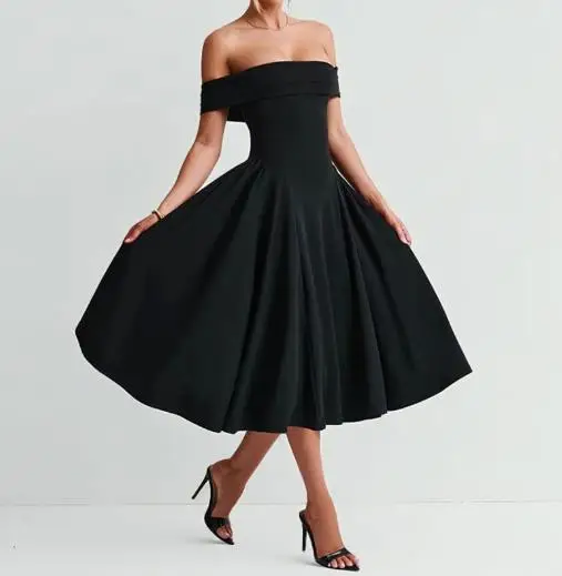 Summer Women's Fashionable Off Shoulder Sexy One Neck Solid Color Dress Elegant Slim Fit A-Line Off Shoulder Slim Fit Dress
Summer Women's Fashionable Off Shoulder Sexy One Neck Solid Color Dress Elegant Slim Fit A-Line Off Shoulder Slim Fit Dress