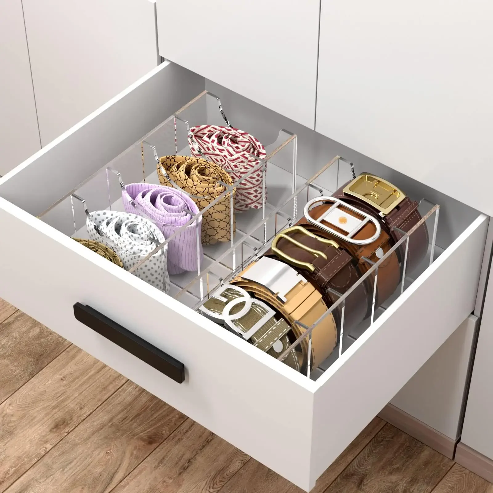 Belt Organizer Acrylic Belt Storage Holder for The Closet 5/7 Compartments Display Case for Tie and Bow Tie
Belt Organizer Acrylic Belt Storage Holder for The Closet 5/7 Compartments Display Case for Tie and Bow Tie