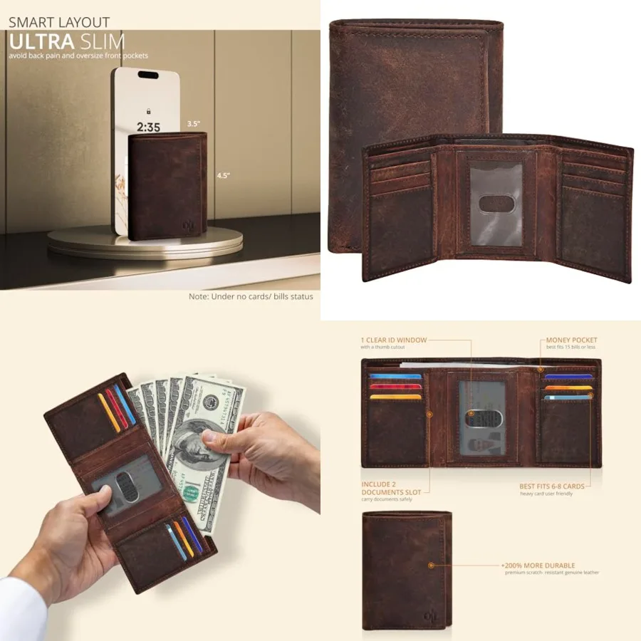 Real Leather Mens Trifold Wallet RFID Blocking Slim Minimalist Front Pocket - Thin and Stylish with ID Window in Gift Box
Real Leather Mens Trifold Wallet RFID Blocking Slim Minimalist Front Pocket - Thin and Stylish with ID Window in Gift Box