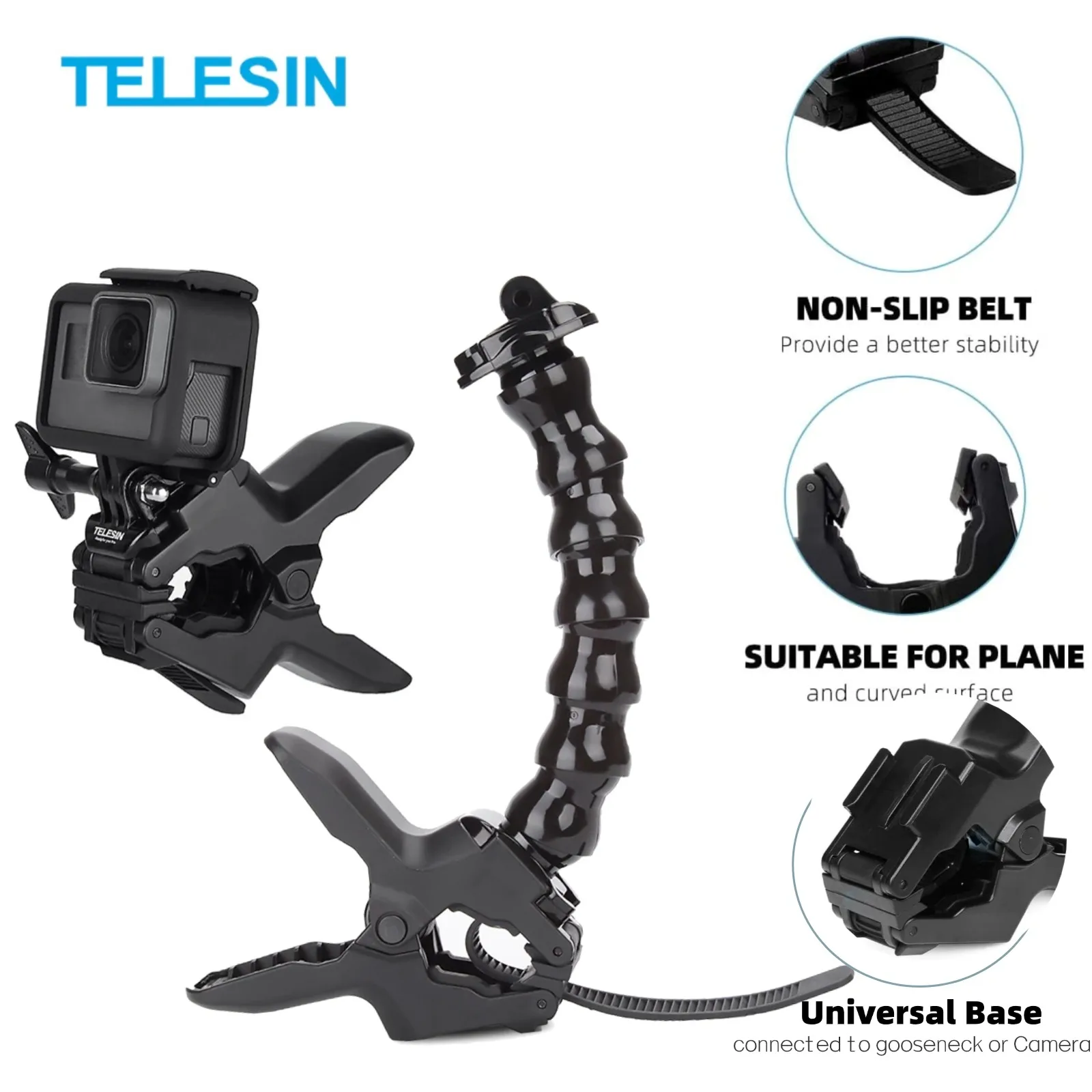 TELESIN Jaws Flex Clamp Mount Adjustable Gooseneck Mount for GoPro Hero 13 12 11 10 9 8 DJI OSMO Action 5Pro 4 3 Insta360 X5 X4
TELESIN Jaws Flex Clamp Mount Adjustable Gooseneck Mount for GoPro Hero 13 12 11 10 9 8 DJI OSMO Action 5Pro 4 3 Insta360 X5 X4