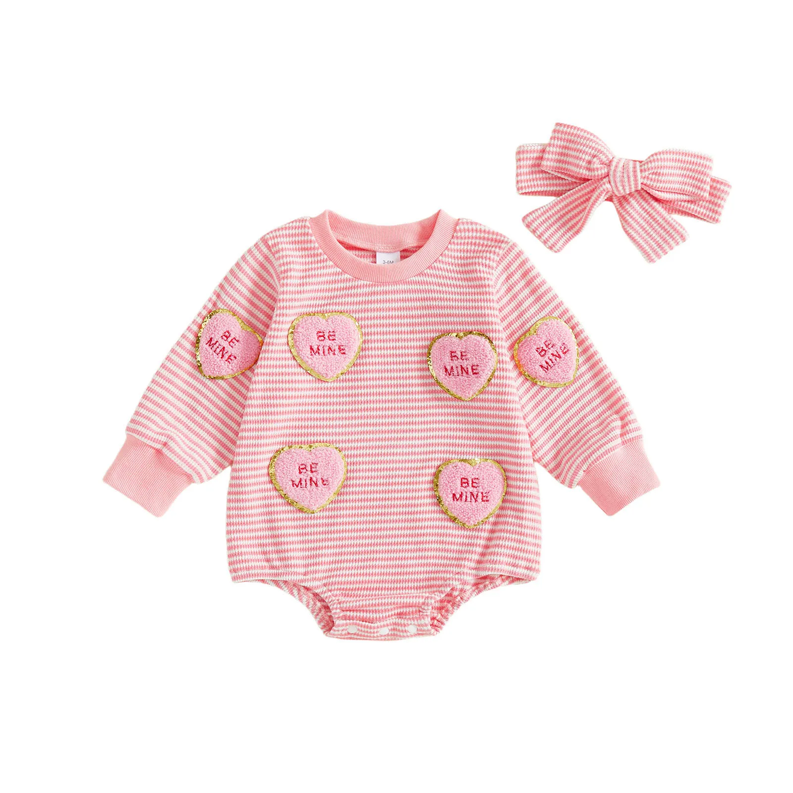Baby Girls Valentines Day Romper Stripe Heart Embroidery Long Sleeve Round Neck Jumpsuit with Headband
Baby Girls Valentines Day Romper Stripe Heart Embroidery Long Sleeve Round Neck Jumpsuit with Headband