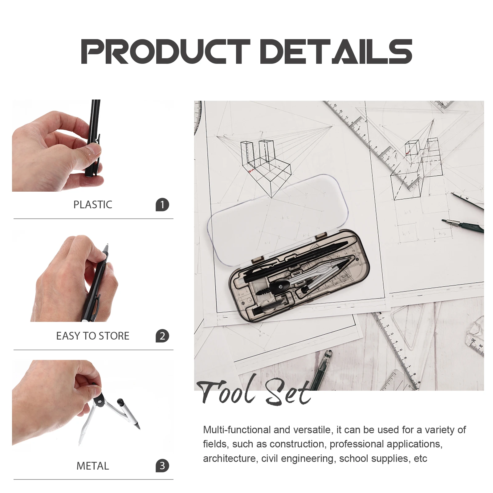 1 set 1 Set Of Professional Drafting Kit Engineering Drawing Supplies Measuring Tool For School Office Architecture Geometry Set
1 set 1 Set Of Professional Drafting Kit Engineering Drawing Supplies Measuring Tool For School Office Architecture Geometry Set