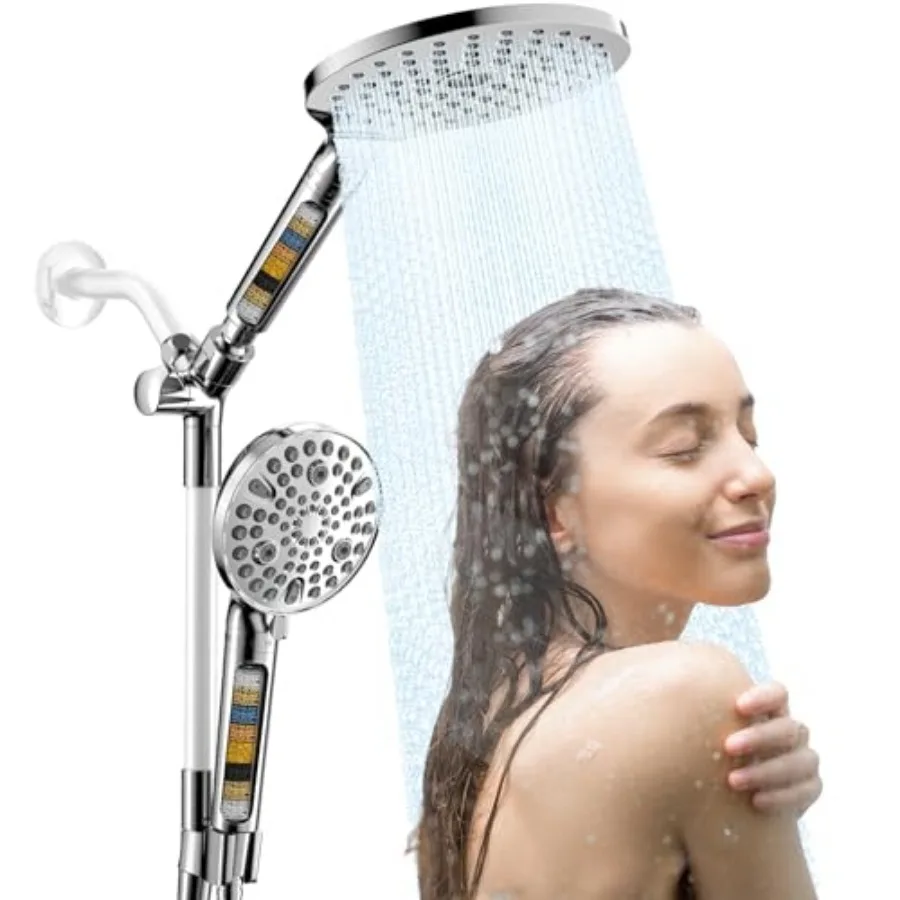 Dual Shower Heads with Handheld Spray Combo, 7.5" Big Filtered Double Shower Head for Hard Water, 9 Modes Waterfall Rain Shower
Dual Shower Heads with Handheld Spray Combo, 7.5" Big Filtered Double Shower Head for Hard Water, 9 Modes Waterfall Rain Shower