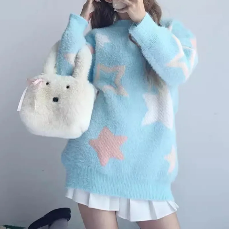 Star soft knitted sweater pullover Winter Women's Tops New mink fur slimming O-neck long sleeved top loose sweater Woman
Star soft knitted sweater pullover Winter Women's Tops New mink fur slimming O-neck long sleeved top loose sweater Woman