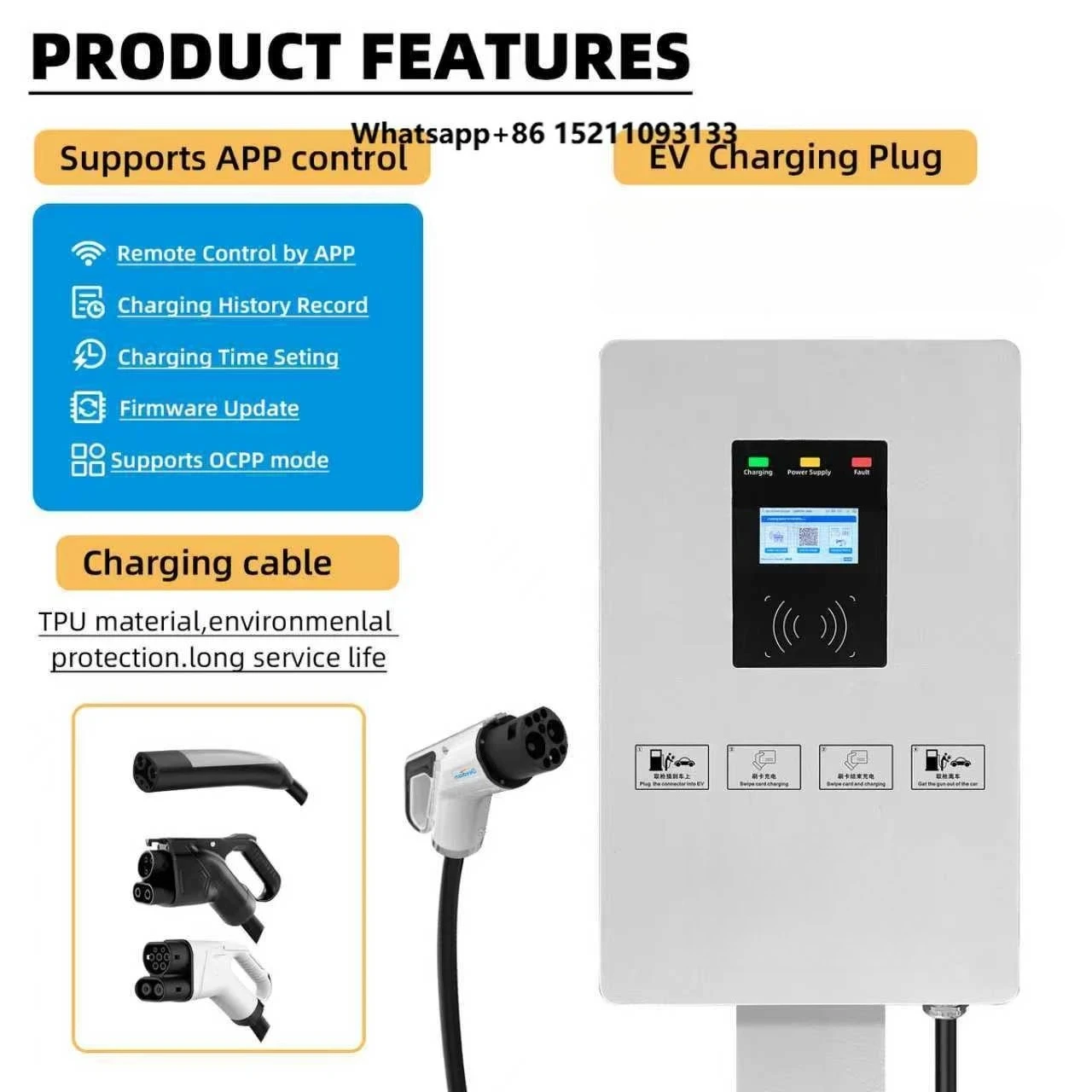 Wall-mounted Electric Vehicle Charging Station New Condition 20KW DC Fast Charger Wallbox with 200V-1000V Cable
Wall-mounted Electric Vehicle Charging Station New Condition 20KW DC Fast Charger Wallbox with 200V-1000V Cable