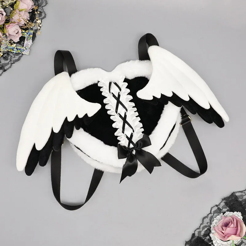 Japanese Lace Bow Plush Angel Heart Backpack Student Women's Sweet Lolita Wing Cute Y2k Shoulder Bag Schoolbags
Japanese Lace Bow Plush Angel Heart Backpack Student Women's Sweet Lolita Wing Cute Y2k Shoulder Bag Schoolbags