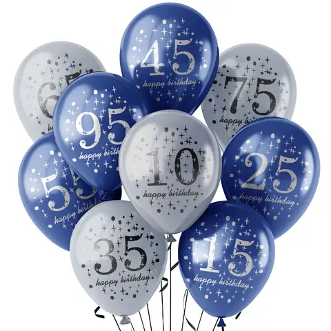 5pcs 12inch Ink Blue SIlver Latex Number Balloons Birthday Party Decorations Adult Kids 10 15 20 25 30 45 50 60 Year Old Supplie
