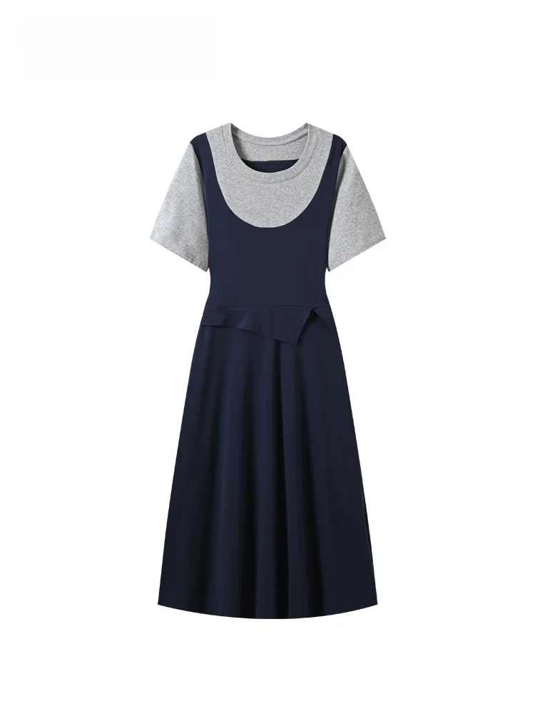 Summer New Style College Wind Women's Dress Big Size Patchwork Fake Two-Piece Cotton Short Sleeve A-Line Midi Dress
Summer New Style College Wind Women's Dress Big Size Patchwork Fake Two-Piece Cotton Short Sleeve A-Line Midi Dress