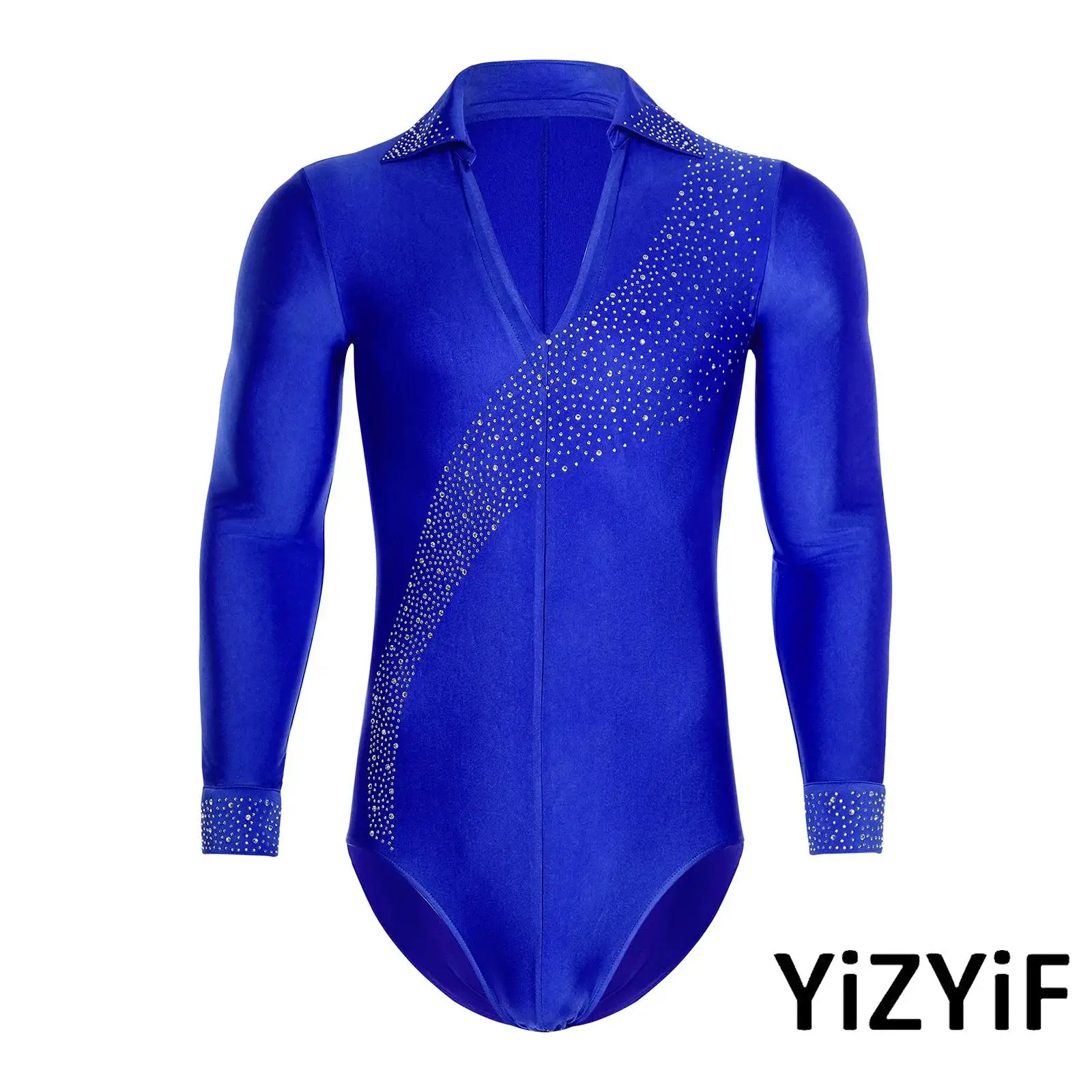 Professional Latin Dance Jumpsuit for Men with Shiny Rhinestones And Turn-Down Collar Breathable Leotard for Dance Competitions
Professional Latin Dance Jumpsuit for Men with Shiny Rhinestones And Turn-Down Collar Breathable Leotard for Dance Competitions