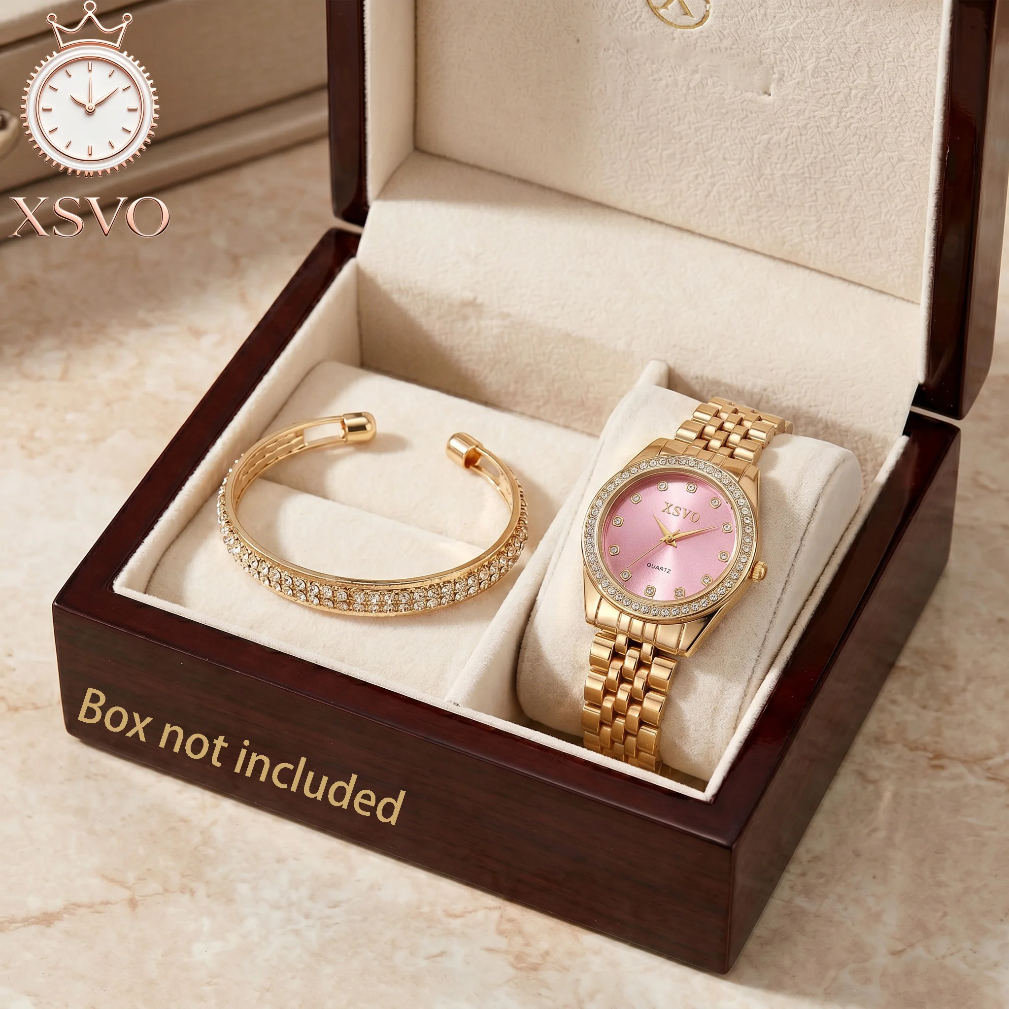 XSVO 2Pcs Teen Rhinestone Bezel Quartz Watch & Full Crystal Cuff Bangle Set, No Box, Gold Stainless Steel Jewelry for Back To Sc
XSVO 2Pcs Teen Rhinestone Bezel Quartz Watch & Full Crystal Cuff Bangle Set, No Box, Gold Stainless Steel Jewelry for Back To Sc