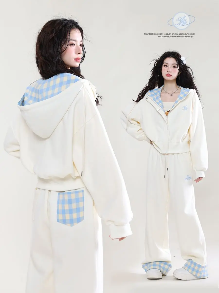 Slouchy Sweet Loose Milk Plaid Casual Hooded Cardigan Hoodie Women 205 Spring and Autumn Coat Casual Pants Suit
Slouchy Sweet Loose Milk Plaid Casual Hooded Cardigan Hoodie Women 205 Spring and Autumn Coat Casual Pants Suit