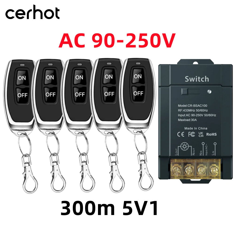 Cerhot AC 110 В 220 В 230 В RF433 МГц Беспроводной переключатель с дистанционным управлением Вкл.-Выкл. 30A Реле водяного насоса Приемник Лампы Настенный выключатель света 
Cerhot AC 110 В 220 В 230 В RF433 МГц Беспроводной переключатель с дистанционным управлением Вкл.-Выкл. 30A Реле водяного насоса Приемник Лампы Настенный выключатель света