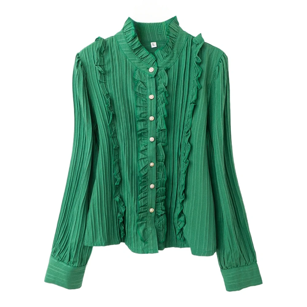 Женские рубашки и блузки оверсайз в стиле ретро с оборками, зеленые топы с длинными рукавами больших размеров, летняя элегантная блузка, одежда в корейском стиле
Женские рубашки и блузки оверсайз в стиле ретро с оборками, зеленые топы с длинными рукавами больших размеров, летняя элегантная блузка, одежда в корейском стиле