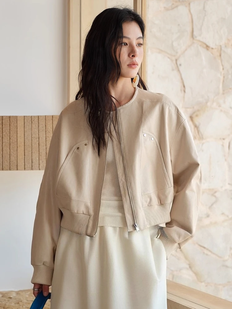 Casual Genuine Leather Cropped Jackets Women Spring Autumn Simple Classic O-neck Slim Zipper Short Oil Wax Real Sheepskin Coat
Casual Genuine Leather Cropped Jackets Women Spring Autumn Simple Classic O-neck Slim Zipper Short Oil Wax Real Sheepskin Coat