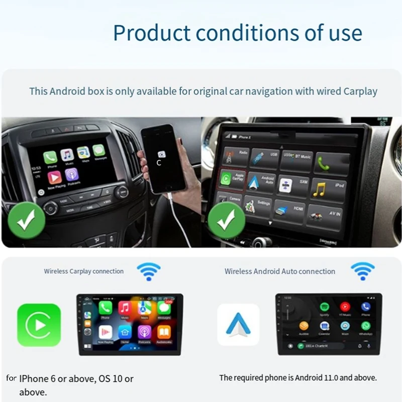 Автомобильный адаптер 2 в 1, беспроводной адаптер Carplay Android, беспроводной адаптер Carplay Ai TV Box с проводным Carplay Ai Box
Автомобильный адаптер 2 в 1, беспроводной адаптер Carplay Android, беспроводной адаптер Carplay Ai TV Box с проводным Carplay Ai Box
