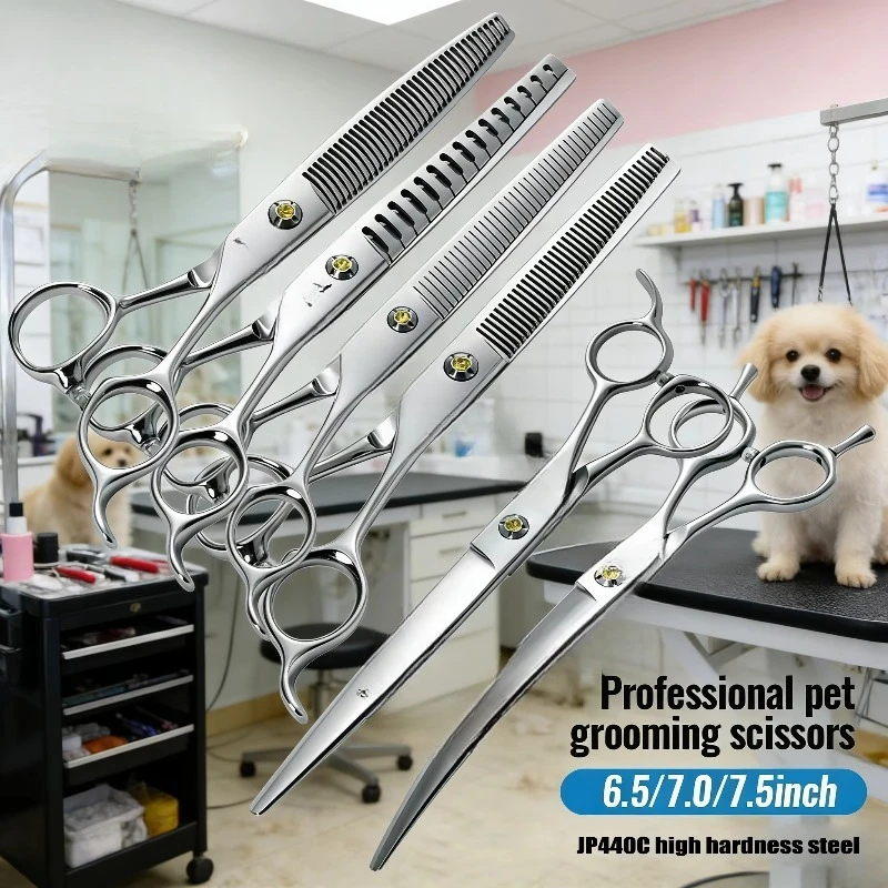 Grooming Scissors Set Fur Trimmer 440c Straight&Curved&V-teeth Thinning&Fluffy Thinning&Chunker 5pcs Shears Kit for Dogs
Grooming Scissors Set Fur Trimmer 440c Straight&Curved&V-teeth Thinning&Fluffy Thinning&Chunker 5pcs Shears Kit for Dogs