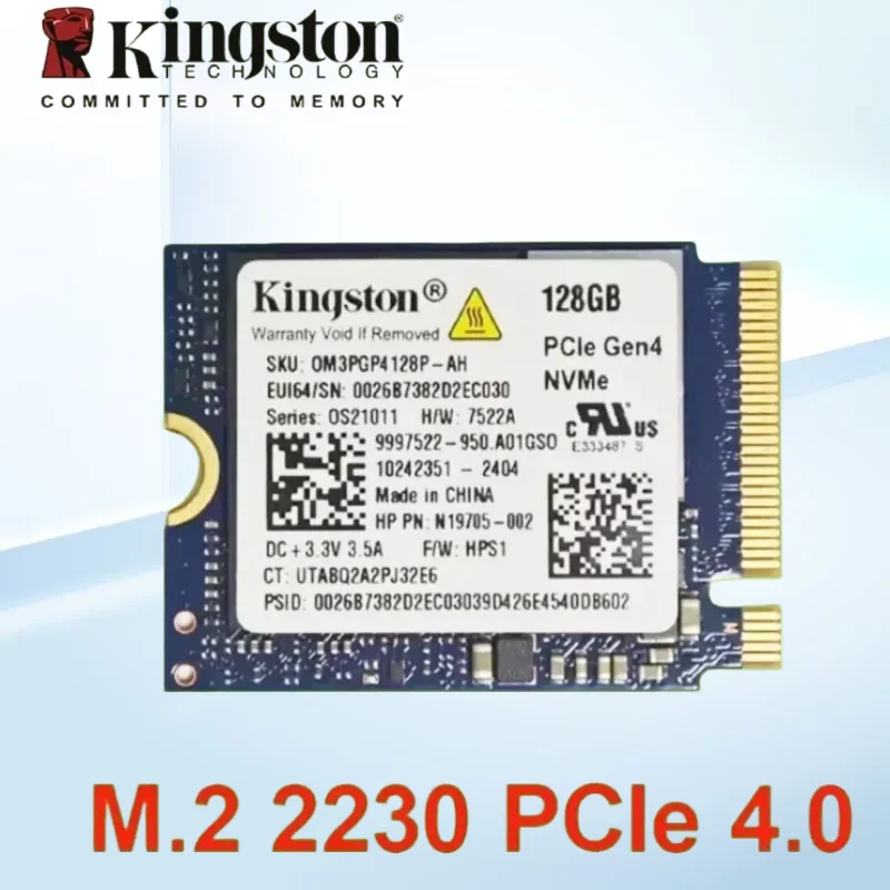 OEM package Kingston SSD 128GB M.2 2230 NVMe PCIe 4.0 built-in solid-state drive
OEM package Kingston SSD 128GB M.2 2230 NVMe PCIe 4.0 built-in solid-state drive