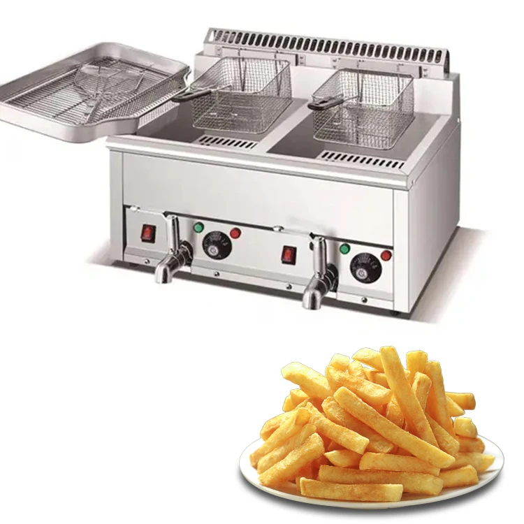 Dual-tank gas deep fryer, commercial electric deep fryer with oil valve, industrial deep fryer
Dual-tank gas deep fryer, commercial electric deep fryer with oil valve, industrial deep fryer