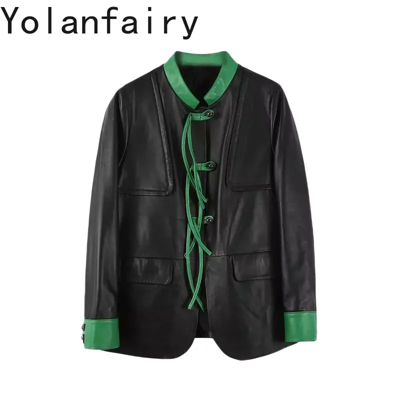 YOLANFAIRY Women 2026Autumn Winter Genuine Sheepskin Leather Jacket Black Stand Collar Real Leather Coat Long Sleeve Color Block
YOLANFAIRY Women 2026Autumn Winter Genuine Sheepskin Leather Jacket Black Stand Collar Real Leather Coat Long Sleeve Color Block