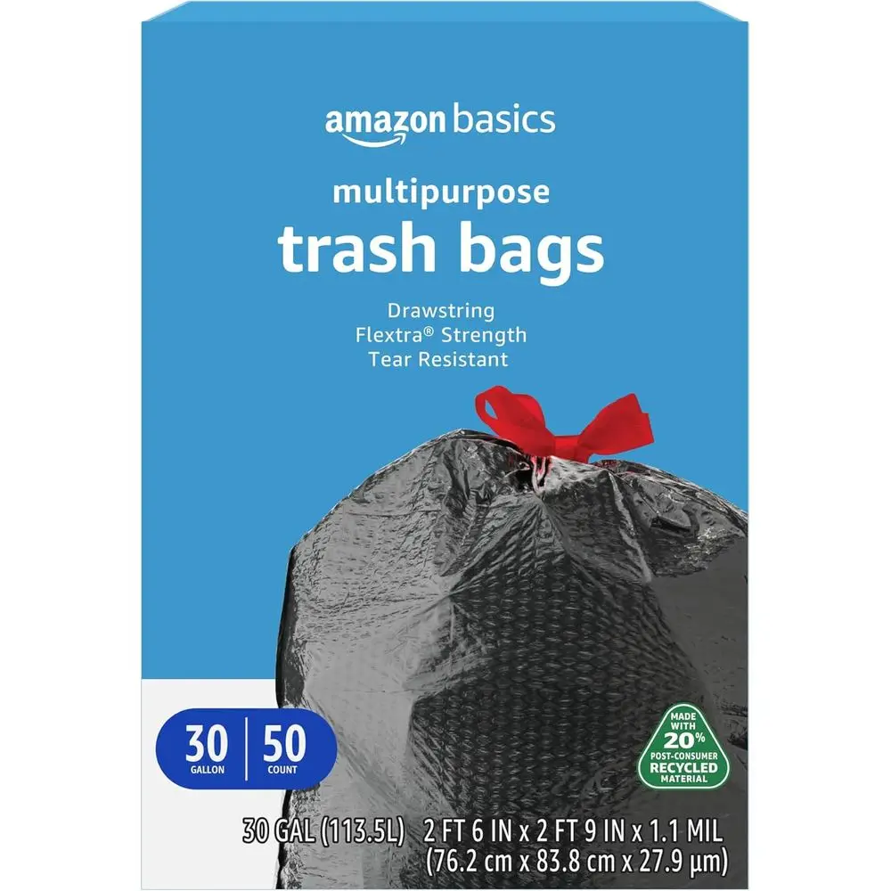 30 Gallon Heavy-Duty Recycled Trash Bags, Tear-Resistant, Black, 50 Pack
30 Gallon Heavy-Duty Recycled Trash Bags, Tear-Resistant, Black, 50 Pack
