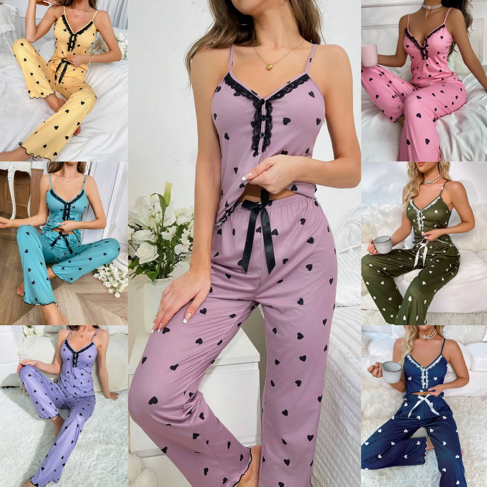 Women Sleepwear Autumn Winter Pajamas Sets Heart Print Sleeveless Cami Vest with Long Pants Trouser Set Sexy Lingerie Pyjamas
Women Sleepwear Autumn Winter Pajamas Sets Heart Print Sleeveless Cami Vest with Long Pants Trouser Set Sexy Lingerie Pyjamas