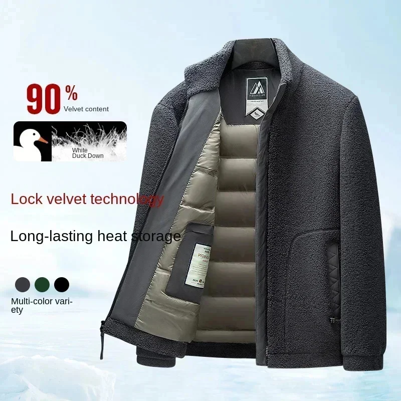 Winter fleece down jacket men's stand-up collar casual hand thickened solid color warm
Winter fleece down jacket men's stand-up collar casual hand thickened solid color warm