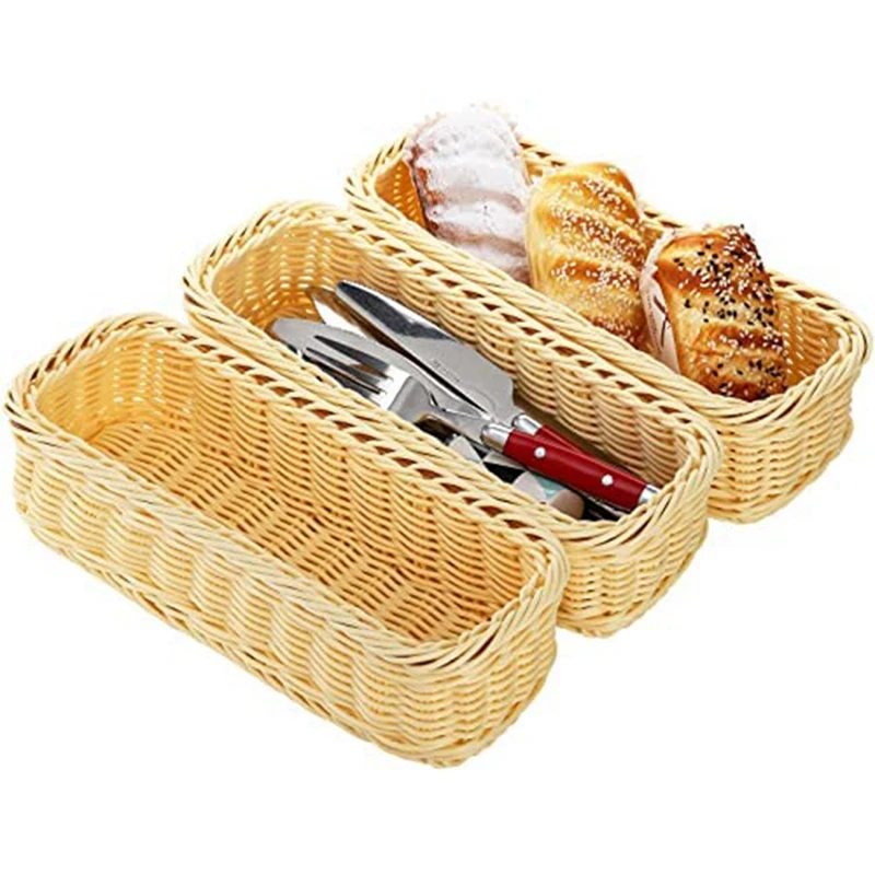3 Pack Rattan Bread Basket,Rectangular Woven Basket,Service Basket For Storage Fruit,Vegetables,Knives & Forks,Snack,Etc
3 Pack Rattan Bread Basket,Rectangular Woven Basket,Service Basket For Storage Fruit,Vegetables,Knives & Forks,Snack,Etc
