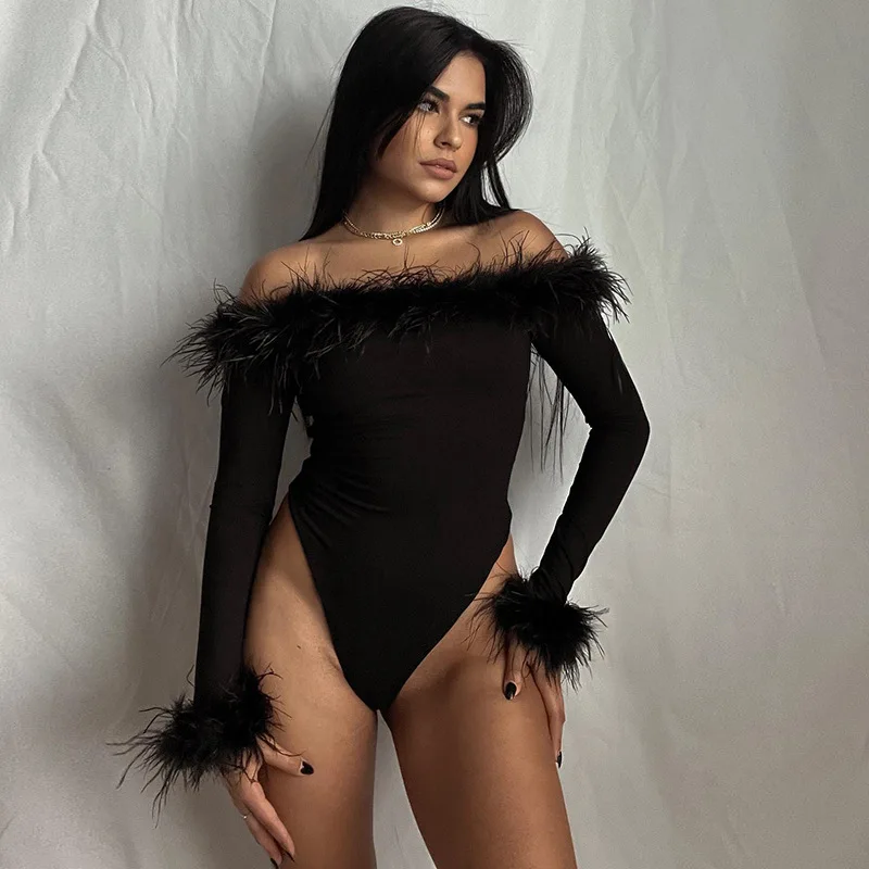 Women Nightclub Bar Hot Sexy Jumpsuits Flared Sleeves Fur Trim Low Neck Hollow Slim Fit Rompers
Women Nightclub Bar Hot Sexy Jumpsuits Flared Sleeves Fur Trim Low Neck Hollow Slim Fit Rompers