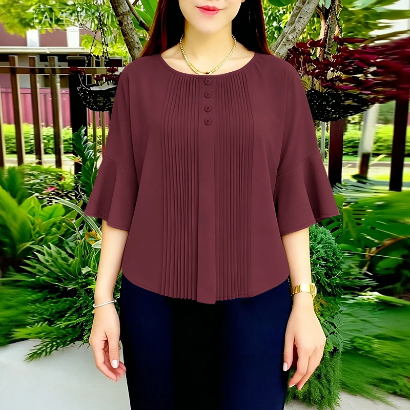 2026 Summer Solid Color Blouse ZANZEA Women Elegant 3/4 Flare Sleeve Work Shirt Casual Pleated Tops Tunic Mujer Female Chemise
2026 Summer Solid Color Blouse ZANZEA Women Elegant 3/4 Flare Sleeve Work Shirt Casual Pleated Tops Tunic Mujer Female Chemise