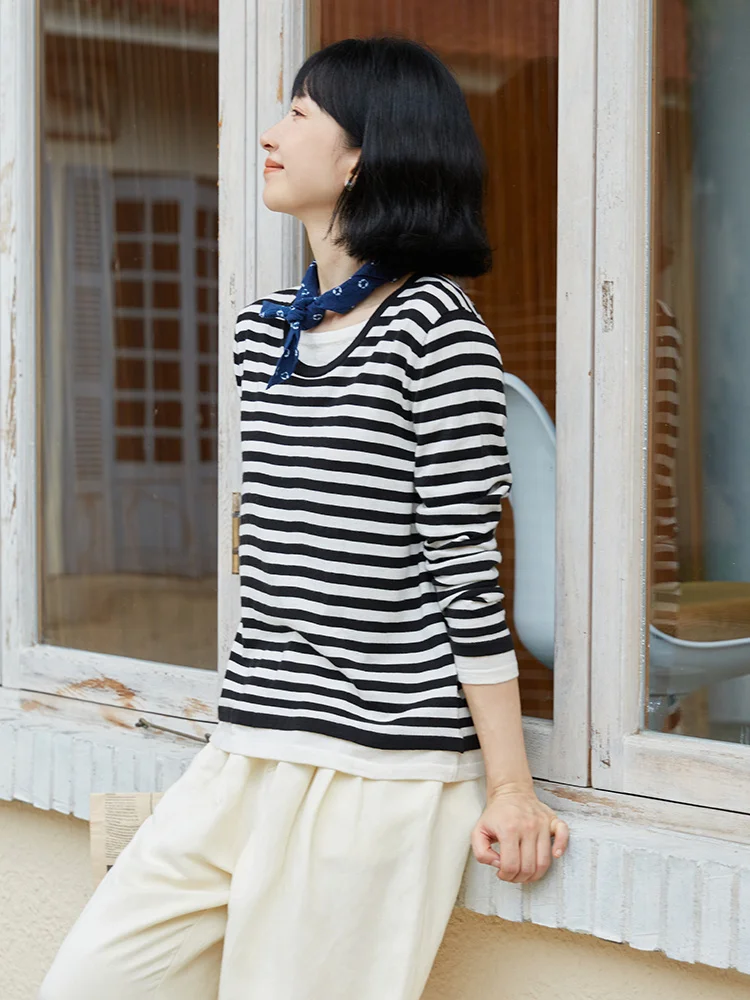 Fanheng H973 Early Autumn 48 Pieces Wool Blend Striped round Ne Fake Two-Piece T-irt Commute Sle Simple Design
Fanheng H973 Early Autumn 48 Pieces Wool Blend Striped round Ne Fake Two-Piece T-irt Commute Sle Simple Design