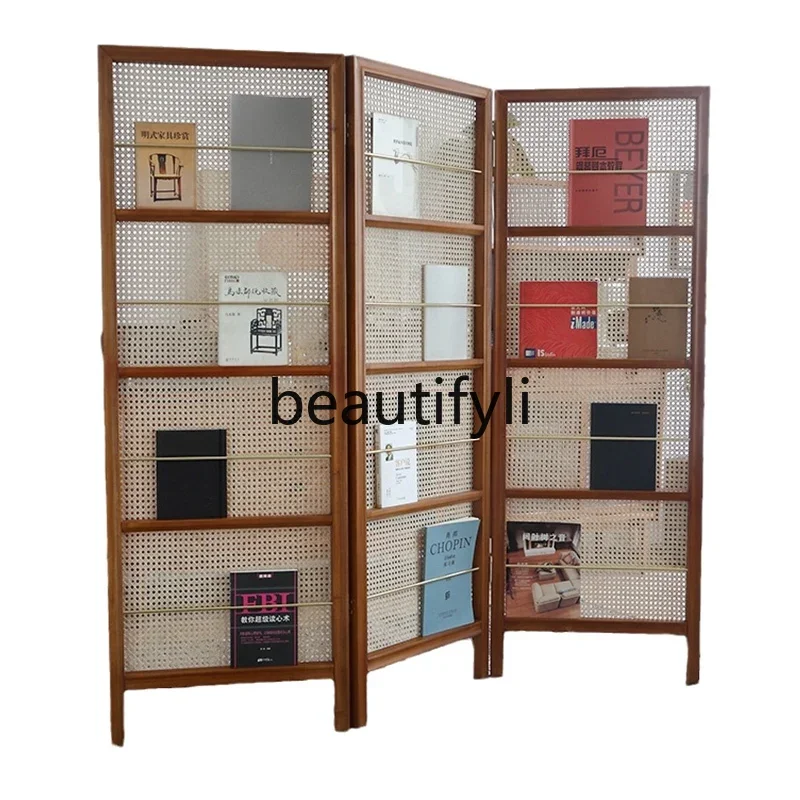 Solid wood rattan modern folding screen art Nordic partition living room bookshelf retro medieval
Solid wood rattan modern folding screen art Nordic partition living room bookshelf retro medieval