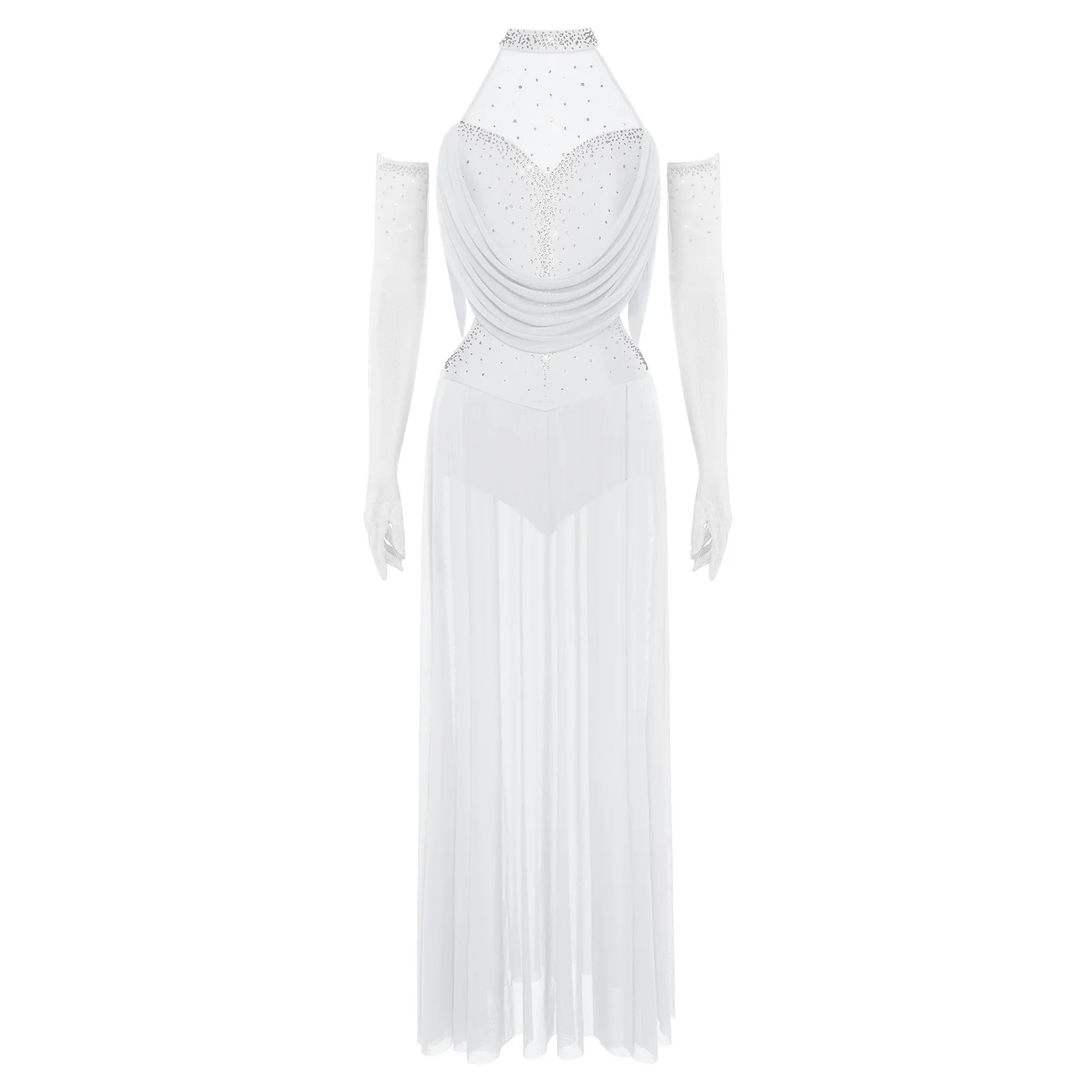 Womens Lyrical Dance Costume Sparkly Rhinestones Backless Maxi Long Dress with with Full-finger Gloves Ballet Modern Dancewear
Womens Lyrical Dance Costume Sparkly Rhinestones Backless Maxi Long Dress with with Full-finger Gloves Ballet Modern Dancewear