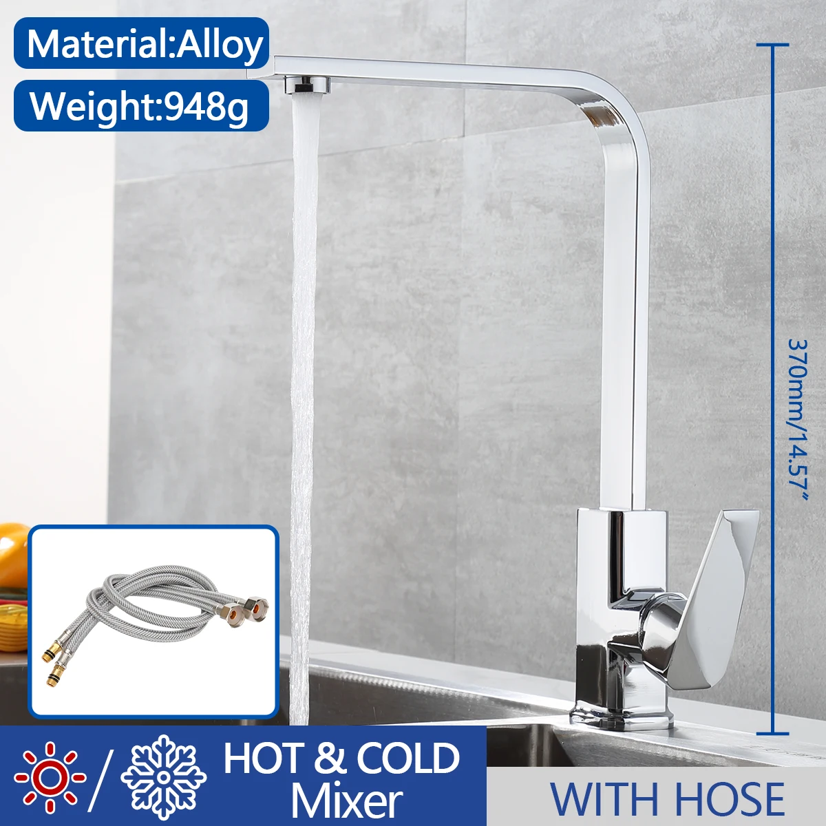 Chrome Kitchen Mixers Faucet Wall Mounted Cold & Hot Water Sink Tap 360 Degree Swivel Single Hole Tap
Chrome Kitchen Mixers Faucet Wall Mounted Cold & Hot Water Sink Tap 360 Degree Swivel Single Hole Tap