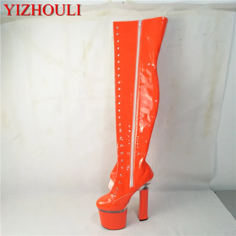 New to female boots, thigh high boots, 18 cm square heel boots, sexy stage show, color can be custom-made dance shoes
New to female boots, thigh high boots, 18 cm square heel boots, sexy stage show, color can be custom-made dance shoes