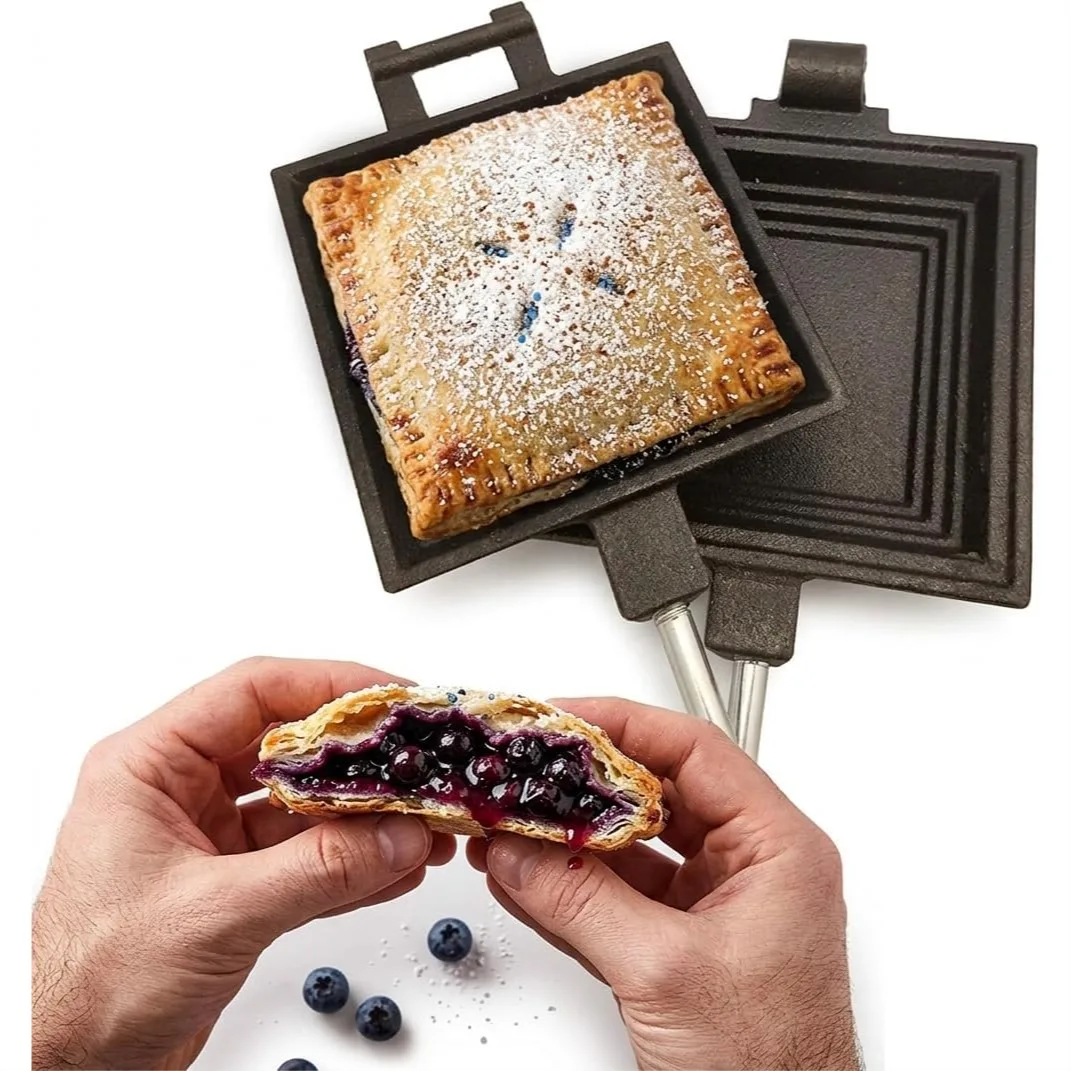 Cast Iron Pie Iron Sandwich Maker with Removable Handles for Campfire Cooking
Cast Iron Pie Iron Sandwich Maker with Removable Handles for Campfire Cooking