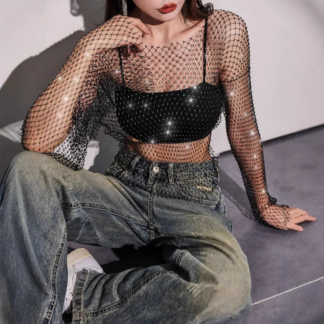2026 Hot-Selling Fishnet Rhinestone Sexy Clothing Hollow-Out Summer Beach Style Women's T-Shirt Top
2026 Hot-Selling Fishnet Rhinestone Sexy Clothing Hollow-Out Summer Beach Style Women's T-Shirt Top