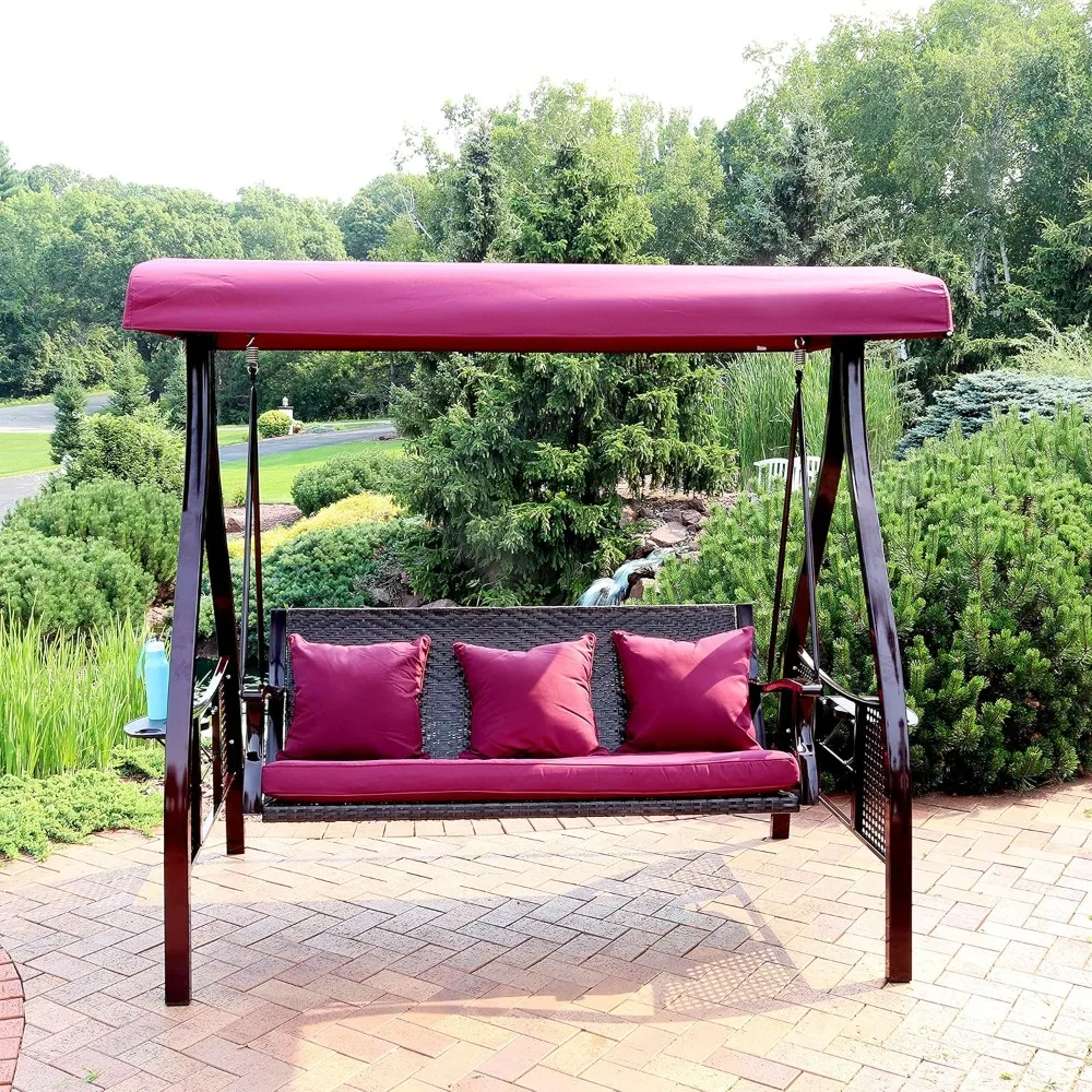 3-Person Patio Swing with Side Tables, Adjustable Tilt Canopy, 600 lb Capacity, Steel and Polyester, Customized
3-Person Patio Swing with Side Tables, Adjustable Tilt Canopy, 600 lb Capacity, Steel and Polyester, Customized