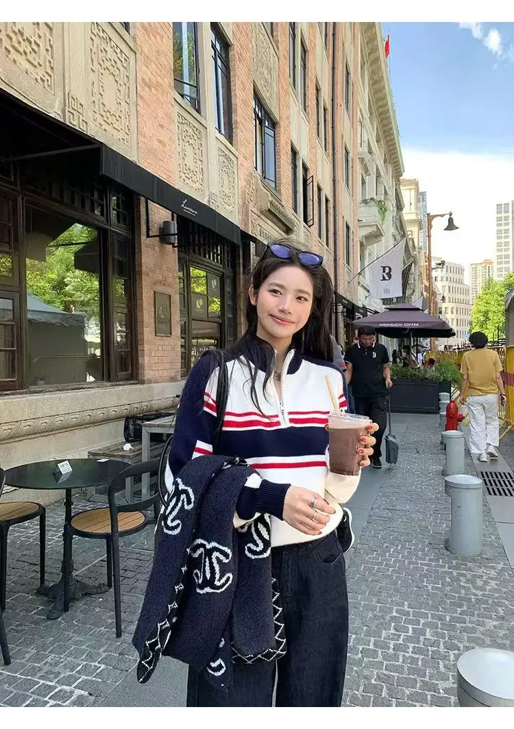 Stand-up Collar Fashion Zipper Knitting Pullovers Women Autumn Winter Simplicity Striped Sweater Casual Al-match Knitwear Tops
Stand-up Collar Fashion Zipper Knitting Pullovers Women Autumn Winter Simplicity Striped Sweater Casual Al-match Knitwear Tops