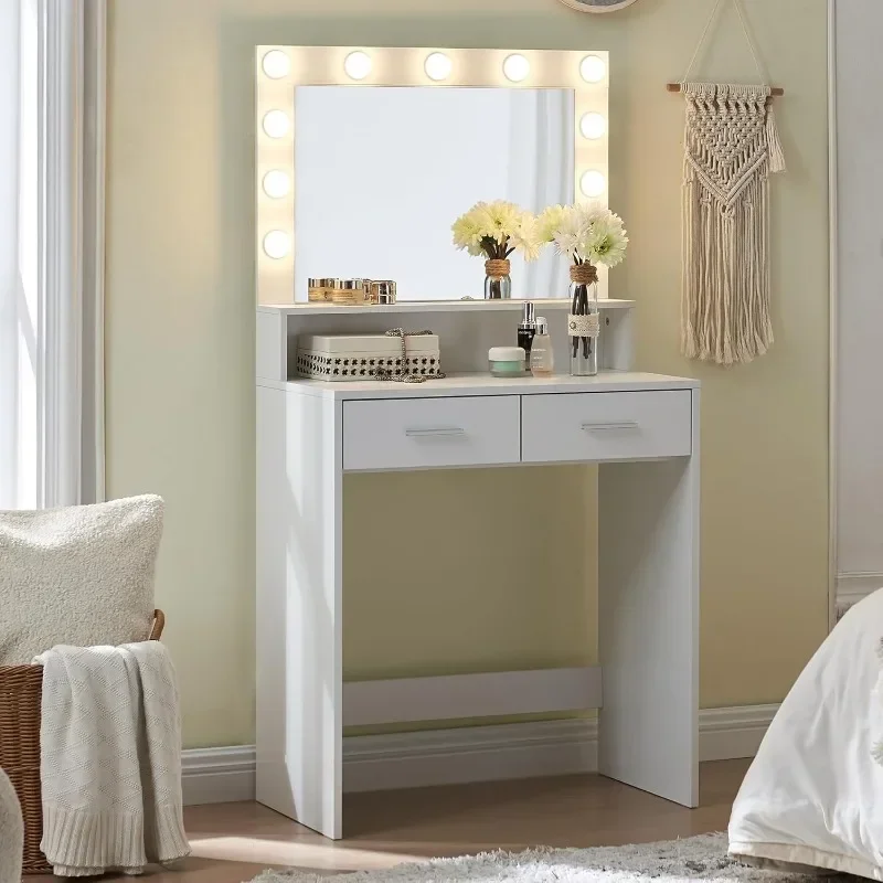 -Vanity Desk With Mirror And Lights, Dressing Table With Drawer, 2 Level Storage Dresser & 3 Lighting Modes Adjustable Brightnes
-Vanity Desk With Mirror And Lights, Dressing Table With Drawer, 2 Level Storage Dresser & 3 Lighting Modes Adjustable Brightnes