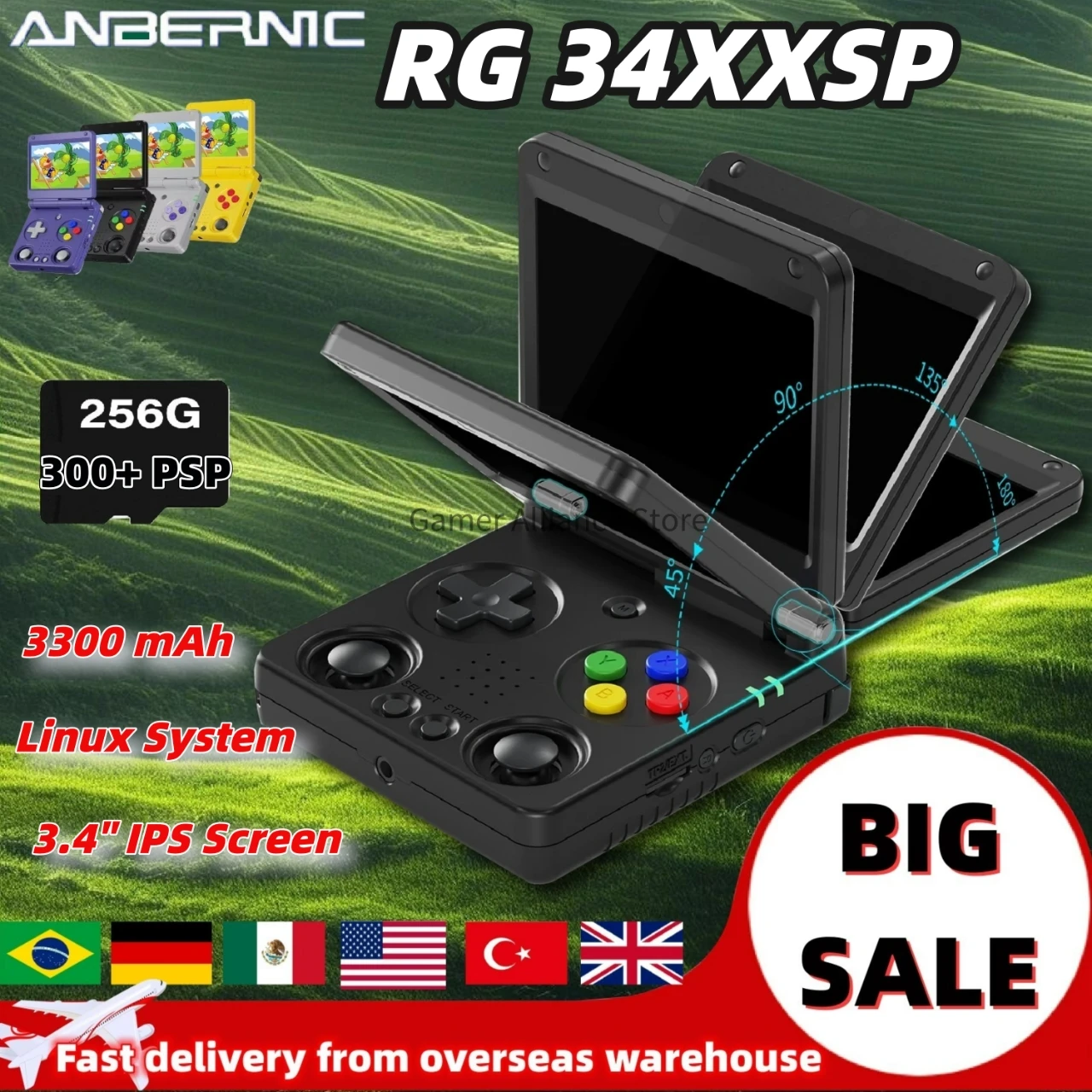 ANBERNIC RG34XXSP Flip Handheld Console 3.4IPS Screen Video Game Consoles Linux H700 Supports WIFI 64bit 256G PSP Game RG 34XXSP
ANBERNIC RG34XXSP Flip Handheld Console 3.4IPS Screen Video Game Consoles Linux H700 Supports WIFI 64bit 256G PSP Game RG 34XXSP